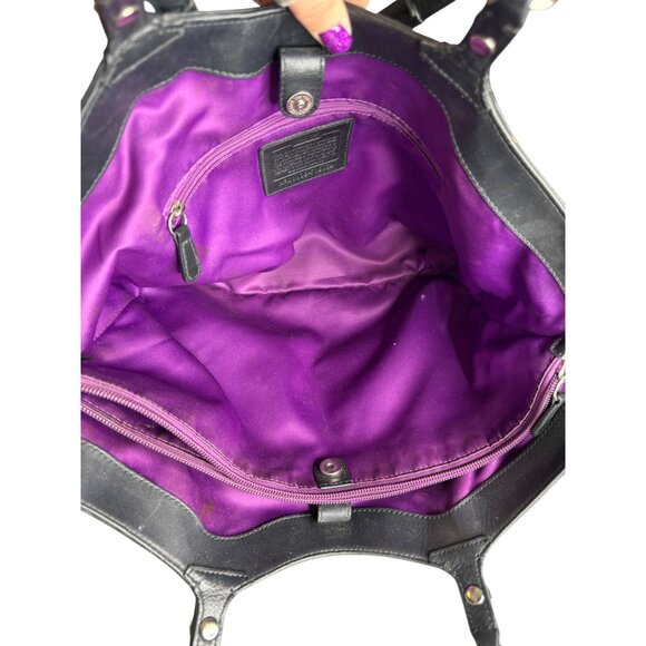 Coach Carly Tote Bag Soft Black Pebbled Leather Tote Purple Interior F16174 - Picture 15 of 15